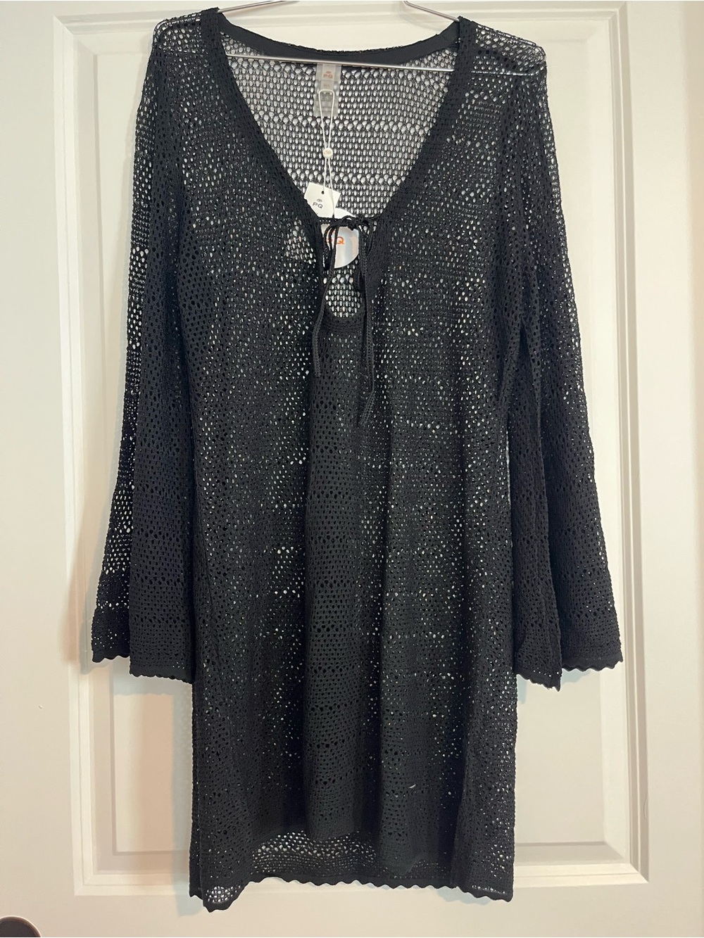 PQ Swim Black Crochet Tie-Front Coverup